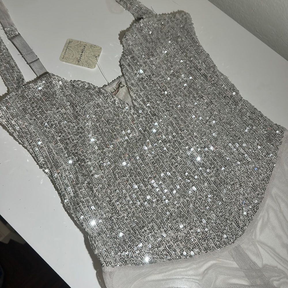 Free People Silver Sparkly Bodysuit Size XS